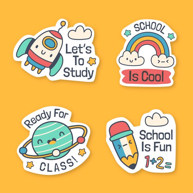 Hand drawn school sticker collection