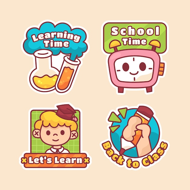 Hand drawn school sticker collection