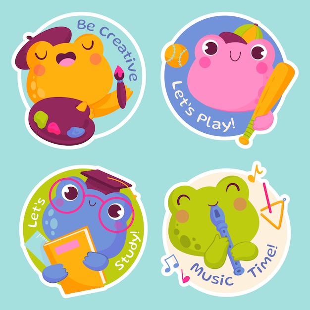 Hand drawn school stickers set