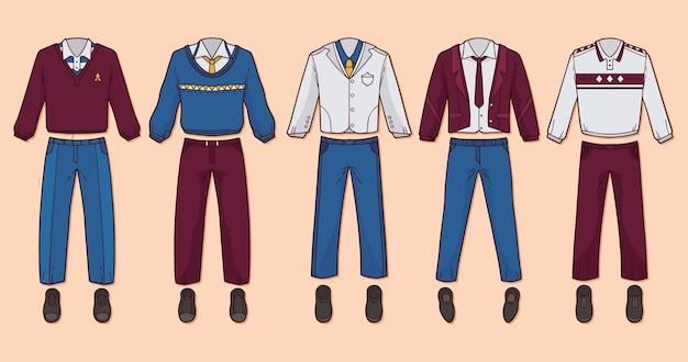 Free vector hand drawn school uniform element collection