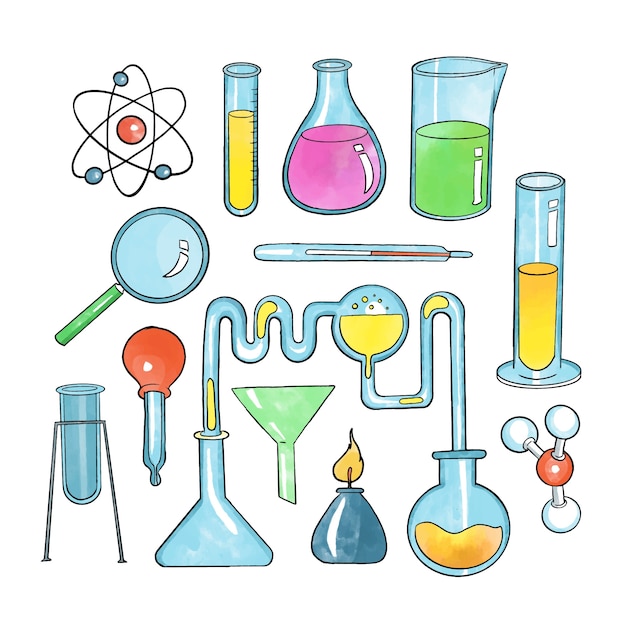 Hand drawn science lab objects set