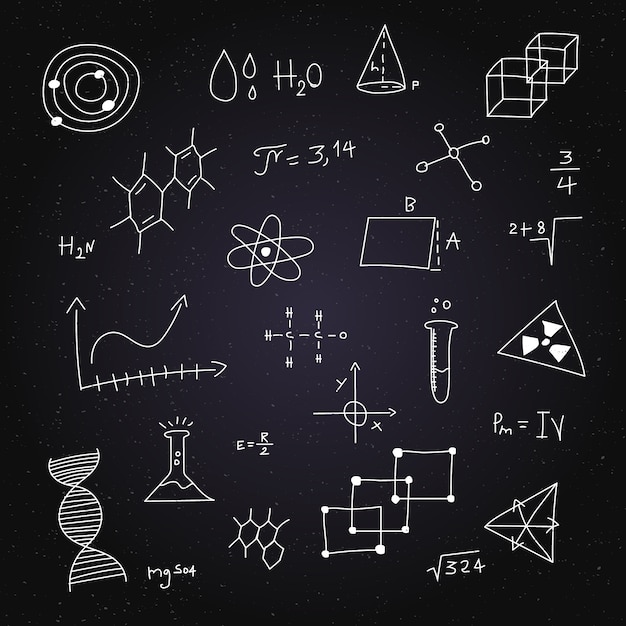 Hand drawn scientific formulas on chalkboard