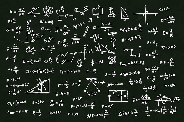 Hand drawn scientific formulas on chalkboard