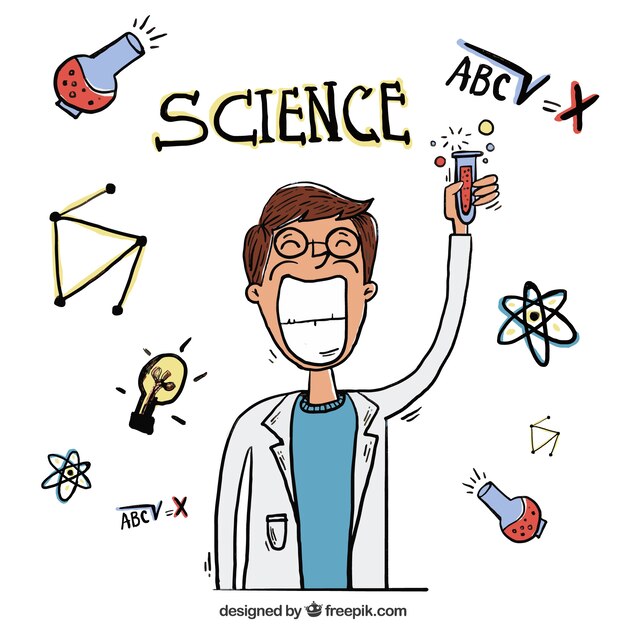 Hand drawn scientist with a test tube