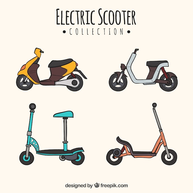 Hand drawn scooters with colorful style