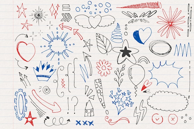 Hand drawn scribble element set