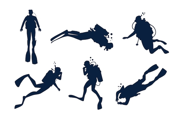 Free Vector hand drawn scuba diver silhouette set