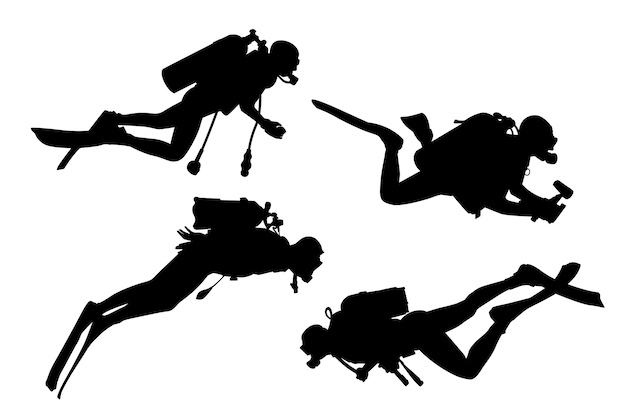 Free Vector hand drawn scuba diver silhouette set