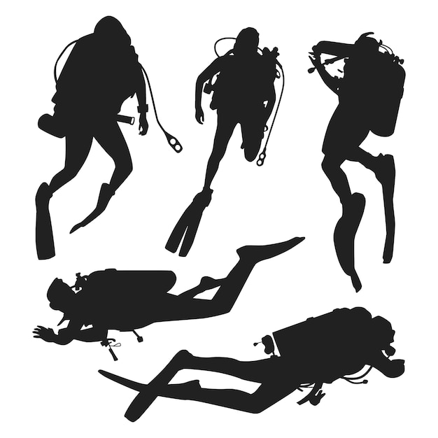 Hand drawn scuba diver  silhouette