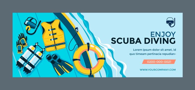 Hand drawn scuba diving facebook cover template