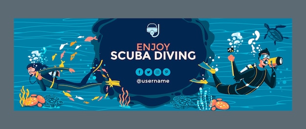 Hand drawn scuba diving twitter header template