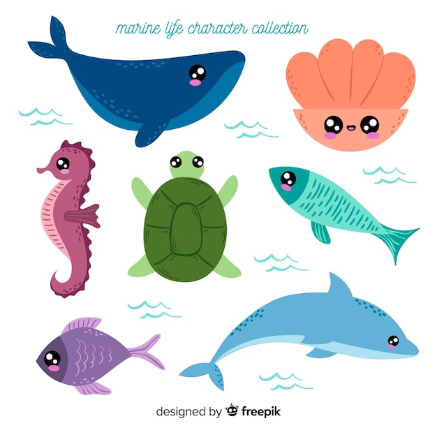 Hand drawn sea animals collection