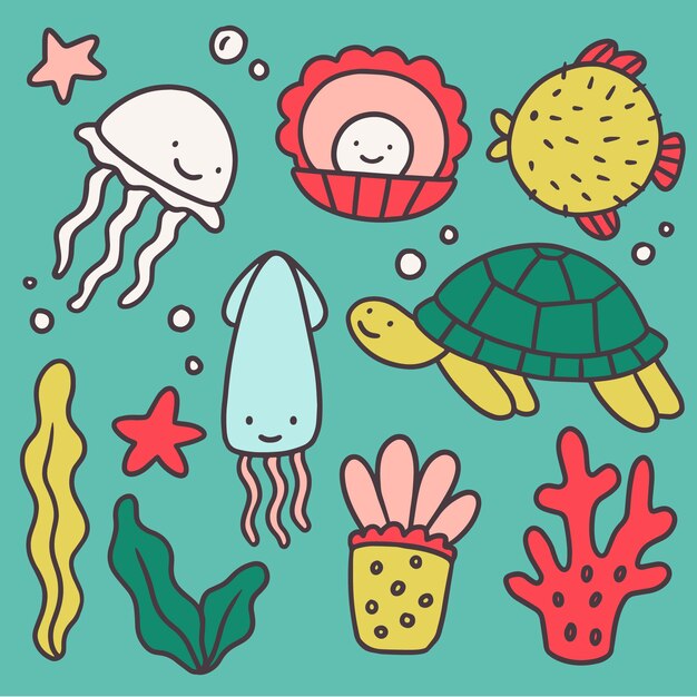 Free Vector hand drawn sea animals collection