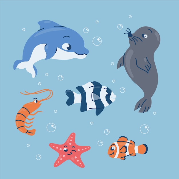 Hand drawn sea animals collection