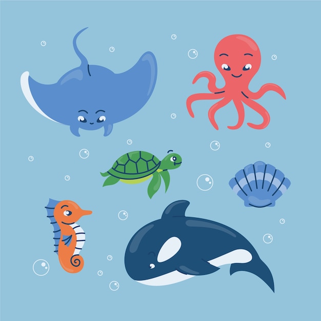 Free Vector hand drawn sea animals collection