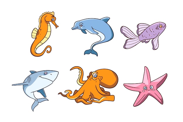 Hand drawn sea animals collection