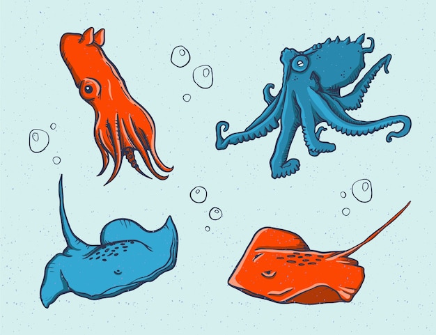 Hand drawn sea animals collection