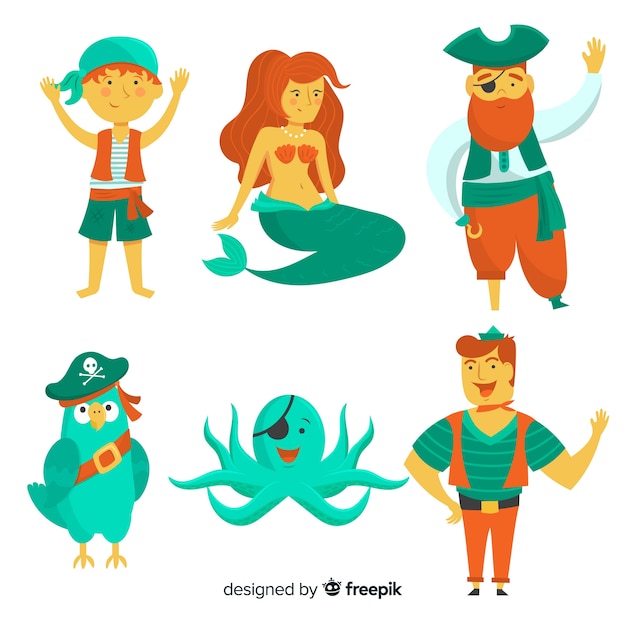 Hand drawn sea characters collection