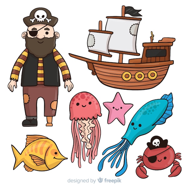 Free Vector hand drawn sea characters collection