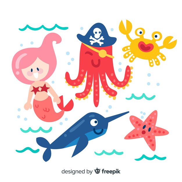 Hand drawn sea characters collection