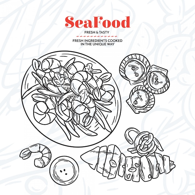 Hand drawn seafood elementes