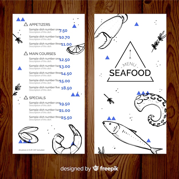 Free Vector hand drawn seafood restaurant menu template