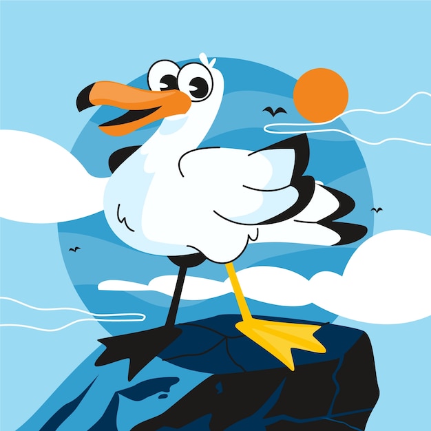 Free Vector hand drawn seagull cartoon illustration