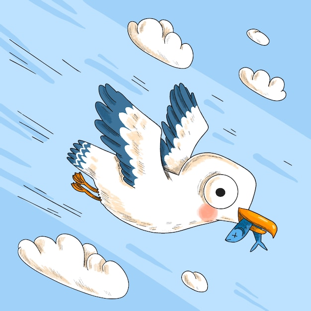 Free Vector hand drawn seagull  cartoon illustration