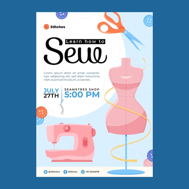 Hand drawn seamstress poster template