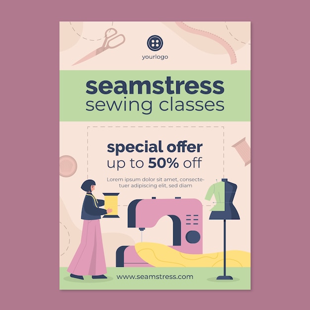 Hand drawn seamstress poster template