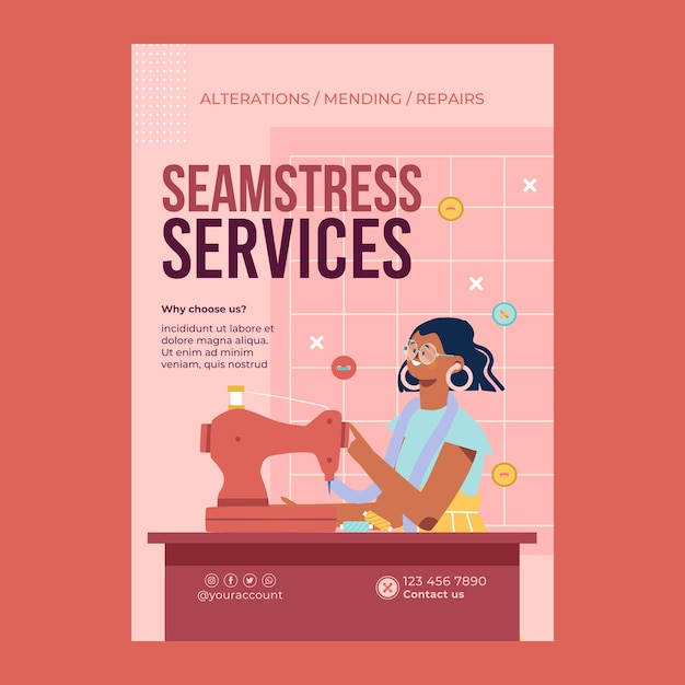 Hand drawn seamstress poster template