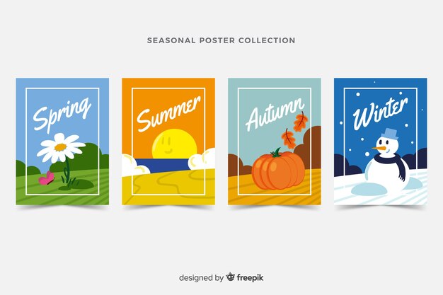 Hand drawn seasonal poster collection