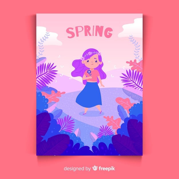 Hand drawn seasonal poster with girl in nature