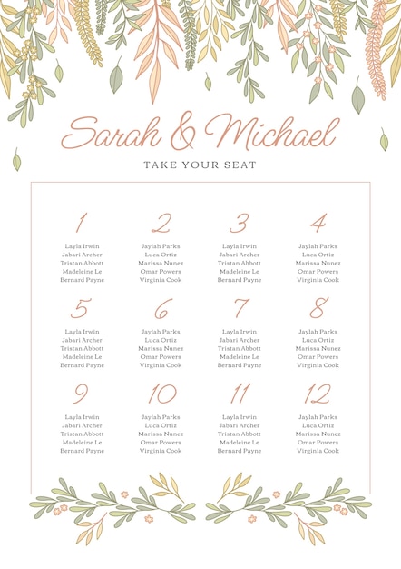 Free Vector hand drawn seating plan wedding template