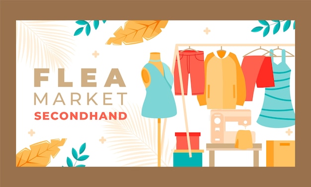 Hand drawn second hand flea market design template