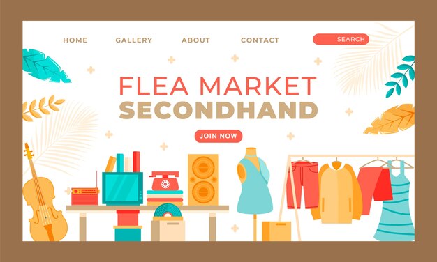 Hand drawn second hand flea market design template