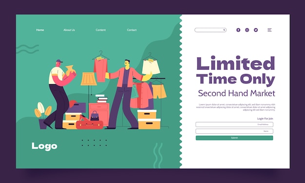 Hand drawn second hand shop landing page