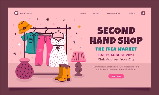 Hand drawn second hand shop landing page