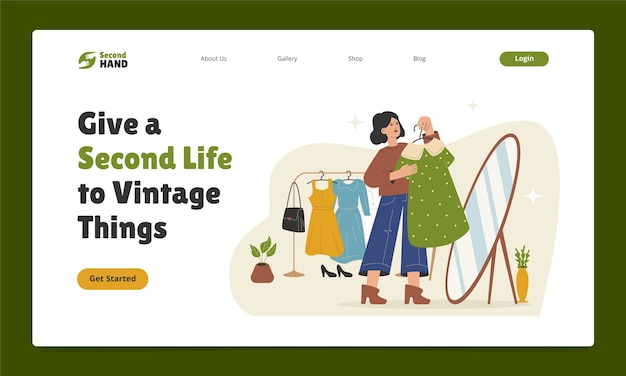 Free Vector hand drawn second hand shop landing page