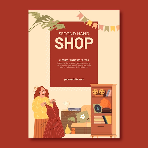 Free Vector hand drawn second hand shop template