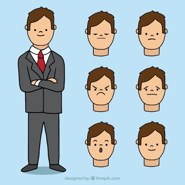 Hand-drawn selection of businessman character with expressive gestures