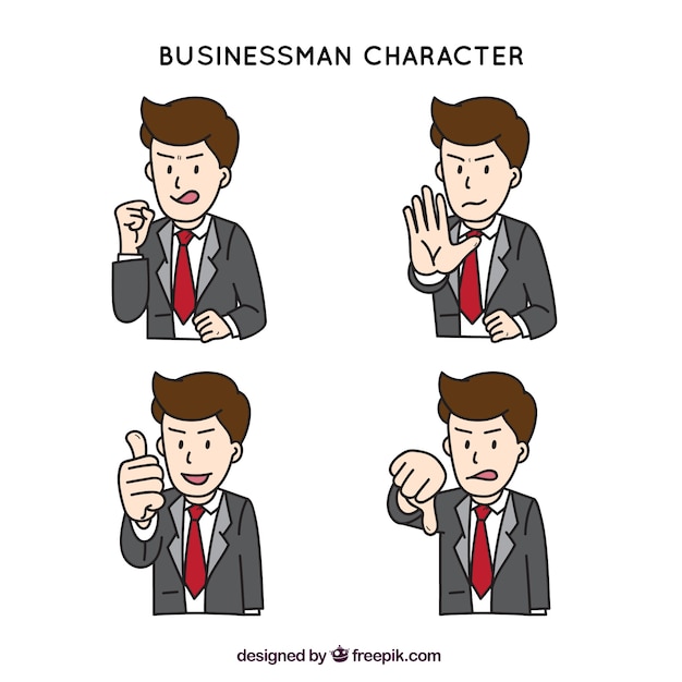 Free Vector hand-drawn selection of expressive businessman character