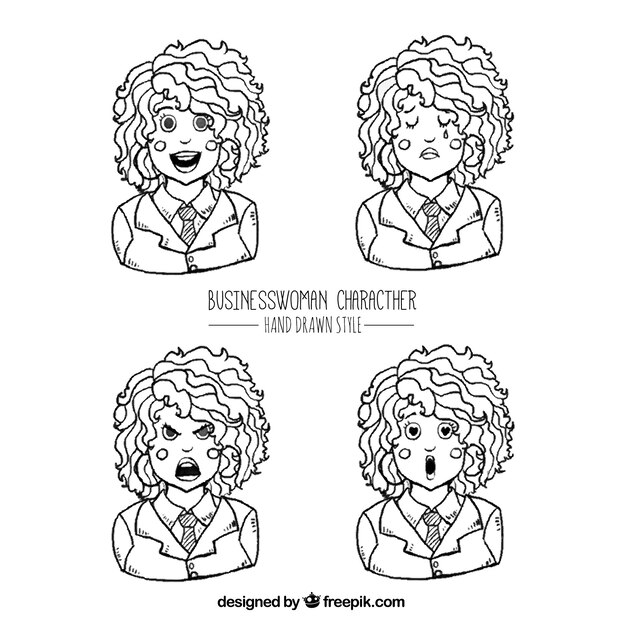 Hand-drawn selection of expressive businesswoman characters