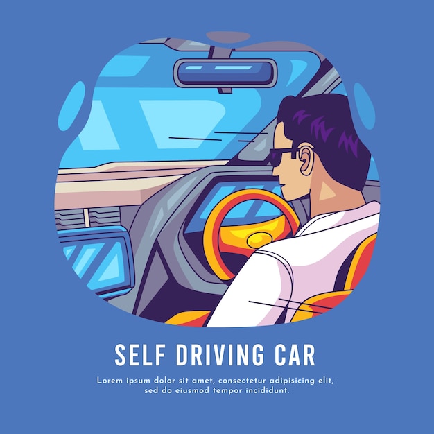 Hand drawn self driving car illustration