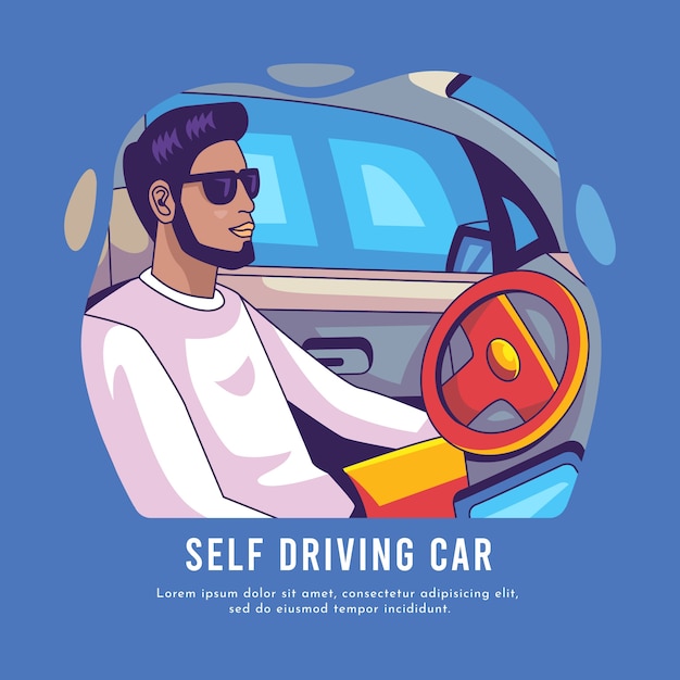 Hand drawn self driving car illustration