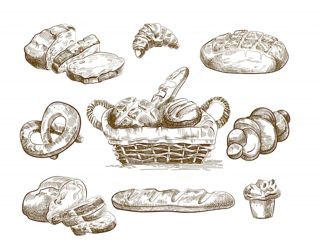 Free vector hand drawn set baked product sketches