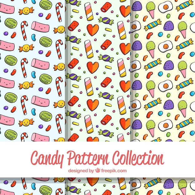 Free Vector hand drawn set of candy patterns