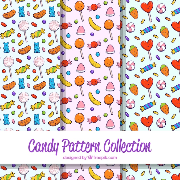 Hand drawn set of candy patterns