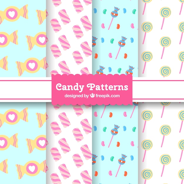 Free Vector hand drawn set of candy patterns