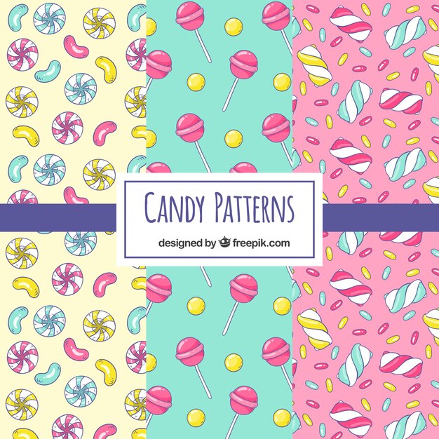 Hand drawn set of candy patterns